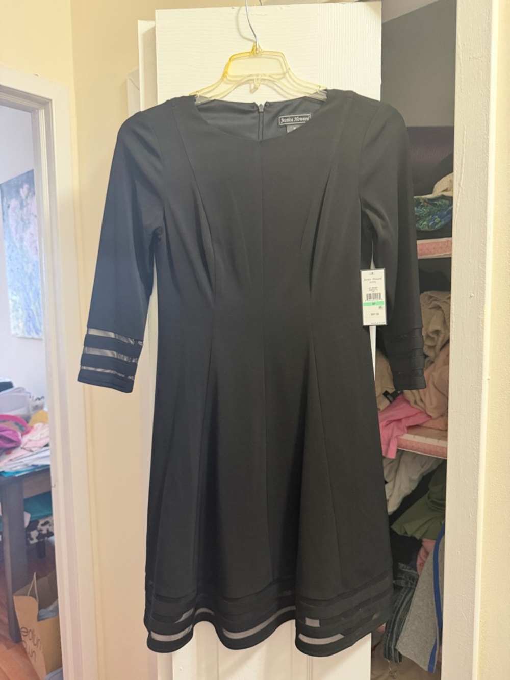 Sandra Darren Black A-Line Dress with Sheer Band Accents